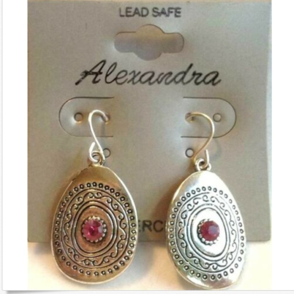 Silver Tone Southwestern Earrings Native Style Boho Crystal Etched Western